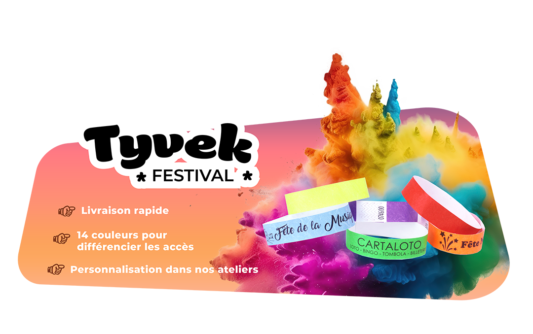 Tyvek - bracelet Tyvek - bracelet - bracelet d'identification - festival - animation - animation extérieure - association - évènement - personnalisation - 14 couleurs - livraison rapide